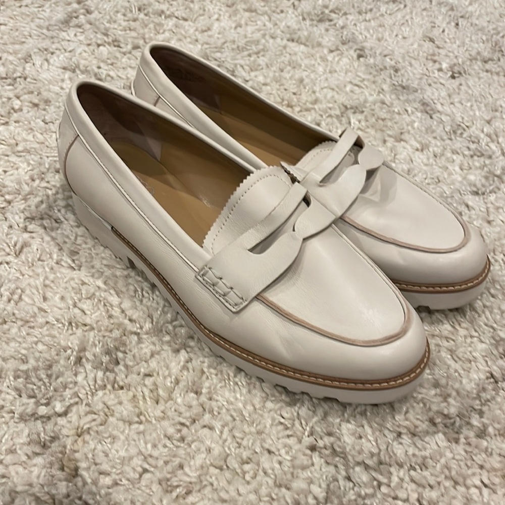 Franco Sarto Cream Leather Penny Loafers